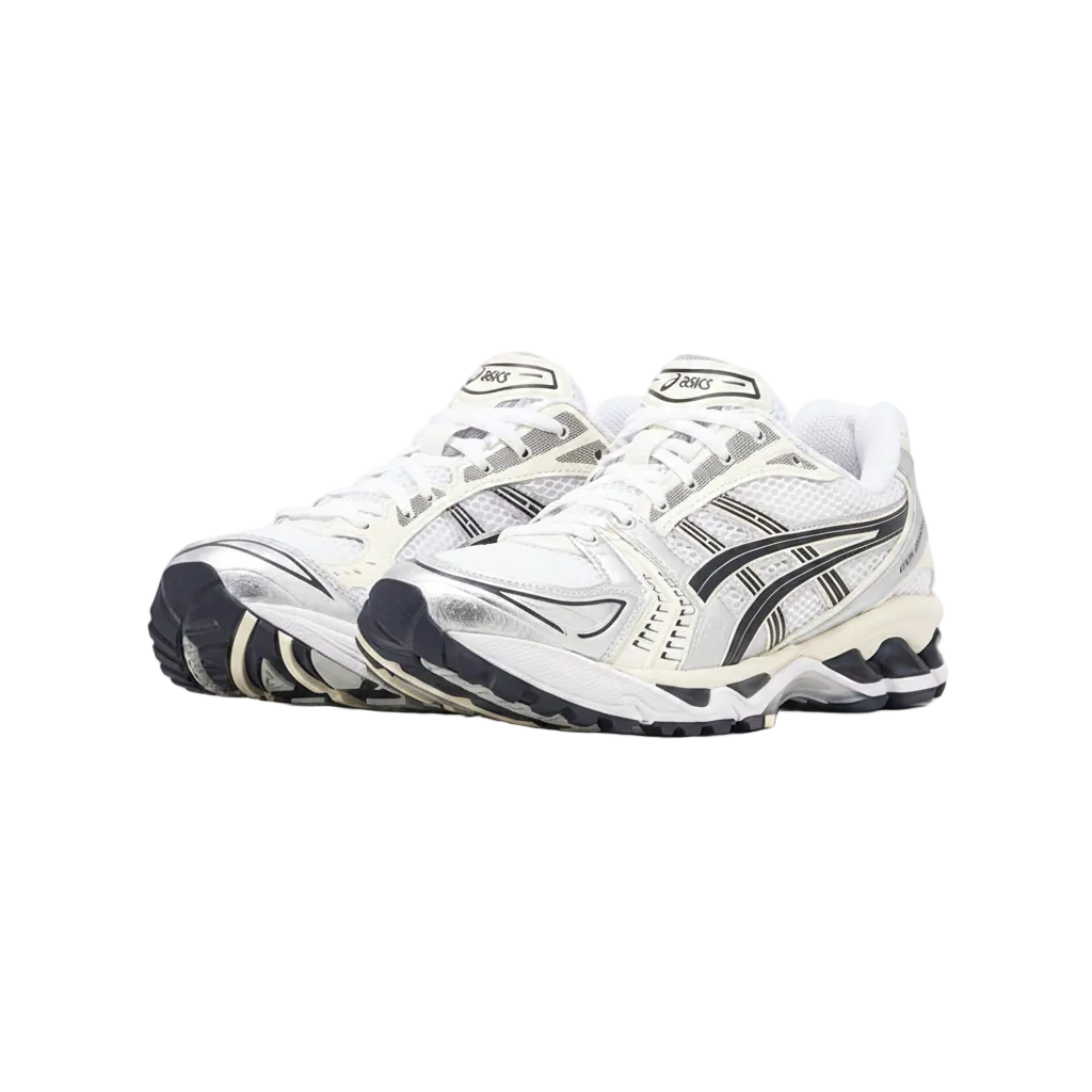 Asics Gel Kayano 14 Weiß Silber Sneaker Schuhe Seitenansicht