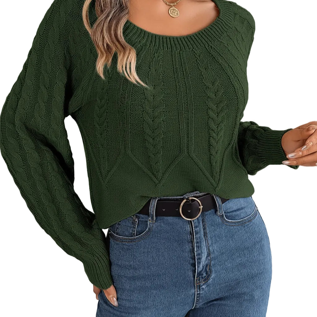 Einfarbiger Sweater mit Rundhals und geometrischem Design