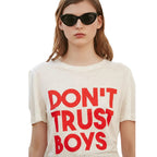 Damen T Shirt aus Baumwolle mit Buchstabenmuster und Rundhals