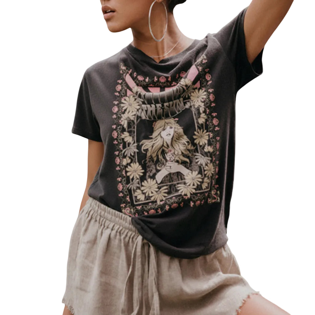Damen T Shirt mit Retro Print und Rundhals